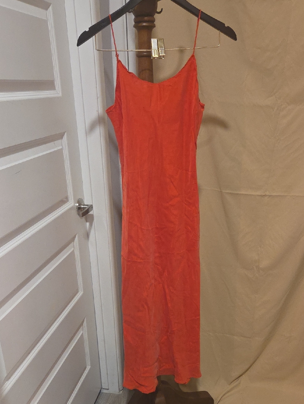 J. Crew Orange Slip Maxi Dress with Thin Straps